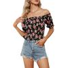 imageLYANER Womens Off Shoulder Shirred Short Sleeve Crop Blouse Tee TopFloral Pink