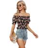imageLYANER Womens Off Shoulder Shirred Short Sleeve Crop Blouse Tee TopFloral Pink
