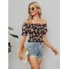 imageLYANER Womens Off Shoulder Shirred Short Sleeve Crop Blouse Tee TopFloral Pink