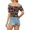 imageLYANER Womens Off Shoulder Shirred Short Sleeve Crop Blouse Tee TopFloral Pink