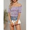 imageLYANER Womens Off Shoulder Shirred Short Sleeve Crop Blouse Tee TopFloral Purple