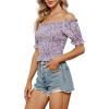 imageLYANER Womens Off Shoulder Shirred Short Sleeve Crop Blouse Tee TopFloral Purple