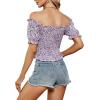 imageLYANER Womens Off Shoulder Shirred Short Sleeve Crop Blouse Tee TopFloral Purple