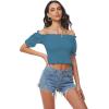 imageLYANER Womens Off Shoulder Shirred Short Sleeve Crop Blouse Tee TopLake Blue