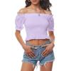 imageLYANER Womens Off Shoulder Shirred Short Sleeve Crop Blouse Tee TopLight Purple