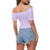 imageLYANER Womens Off Shoulder Shirred Short Sleeve Crop Blouse Tee TopLight Purple