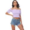 imageLYANER Womens Off Shoulder Shirred Short Sleeve Crop Blouse Tee TopLight Purple