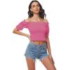 imageLYANER Womens Off Shoulder Shirred Short Sleeve Crop Blouse Tee TopPink