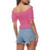 imageLYANER Womens Off Shoulder Shirred Short Sleeve Crop Blouse Tee TopPink