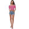 imageLYANER Womens Off Shoulder Shirred Short Sleeve Crop Blouse Tee TopPink