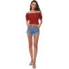 imageLYANER Womens Off Shoulder Shirred Short Sleeve Crop Blouse Tee TopRed