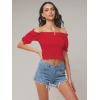imageLYANER Womens Off Shoulder Shirred Short Sleeve Crop Blouse Tee TopRed
