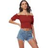 imageLYANER Womens Off Shoulder Shirred Short Sleeve Crop Blouse Tee TopRed