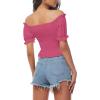 imageLYANER Womens Off Shoulder Shirred Short Sleeve Crop Blouse Tee TopRose