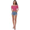 imageLYANER Womens Off Shoulder Shirred Short Sleeve Crop Blouse Tee TopRose