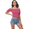 imageLYANER Womens Off Shoulder Shirred Short Sleeve Crop Blouse Tee TopRose