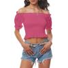 imageLYANER Womens Off Shoulder Shirred Short Sleeve Crop Blouse Tee TopRose