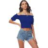imageLYANER Womens Off Shoulder Shirred Short Sleeve Crop Blouse Tee TopRoyal Blue