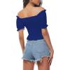 imageLYANER Womens Off Shoulder Shirred Short Sleeve Crop Blouse Tee TopRoyal Blue