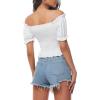 imageLYANER Womens Off Shoulder Shirred Short Sleeve Crop Blouse Tee TopWhite