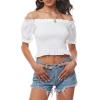 imageLYANER Womens Off Shoulder Shirred Short Sleeve Crop Blouse Tee TopWhite