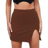 imageLYANER Womens Sexy Slit Slit Hem Stretchy Waist Bodycon Short Skirt Dark Brown XLarge
