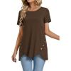 imageLYANER Womens Crewneck Short Sleeve Asymmetrical Hem Casual Basic Shirt TopBrown