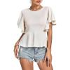 imageLYANER Womens Elegant Crewneck Ruffle Short Sleeve Blouse Shirt Peplum TopBeige