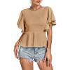 imageLYANER Womens Elegant Crewneck Ruffle Short Sleeve Blouse Shirt Peplum TopKhaki
