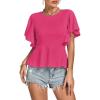 imageLYANER Womens Elegant Crewneck Ruffle Short Sleeve Blouse Shirt Peplum TopRose