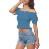 imageLYANER Womens Off Shoulder Shirred Short Sleeve Crop Blouse Tee TopLake Blue