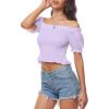 imageLYANER Womens Off Shoulder Shirred Short Sleeve Crop Blouse Tee TopLight Purple
