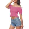 imageLYANER Womens Off Shoulder Shirred Short Sleeve Crop Blouse Tee TopPink