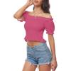 imageLYANER Womens Off Shoulder Shirred Short Sleeve Crop Blouse Tee TopRose