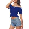 imageLYANER Womens Off Shoulder Shirred Short Sleeve Crop Blouse Tee TopRoyal Blue
