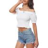 imageLYANER Womens Off Shoulder Shirred Short Sleeve Crop Blouse Tee TopWhite