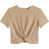 imageLYANER Womens Short Sleeve Twist Front Crop Tops Tee TShirt with PocketLight Khaki