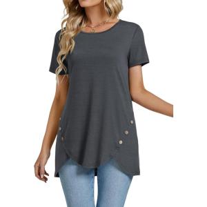 imageLYANER Womens Crewneck Short Sleeve Asymmetrical Hem Casual Basic Shirt TopGray
