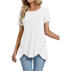 imageLYANER Womens Crewneck Short Sleeve Asymmetrical Hem Casual Basic Shirt TopWhite