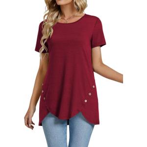 imageLYANER Womens Crewneck Short Sleeve Asymmetrical Hem Casual Basic Shirt TopWine Red