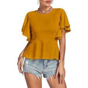 imageLYANER Womens Elegant Crewneck Ruffle Short Sleeve Blouse Shirt Peplum TopGinger