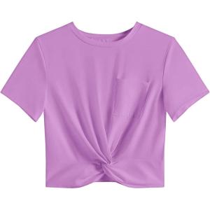 imageLYANER Womens Short Sleeve Twist Front Crop Tops Tee TShirt with PocketLavender
