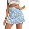 imageLYANER Womens Casual Floral Print Satin Silk High Waist Zipper Mini Short SkirtBlue