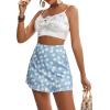 imageLYANER Womens Casual Floral Print Satin Silk High Waist Zipper Mini Short SkirtBlue