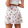 imageLYANER Womens Casual Floral Print Satin Silk High Waist Zipper Mini Short SkirtCherry White