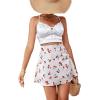 imageLYANER Womens Casual Floral Print Satin Silk High Waist Zipper Mini Short SkirtCherry White