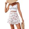imageLYANER Womens Casual Floral Print Satin Silk High Waist Zipper Mini Short SkirtCherry White