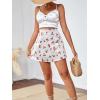 imageLYANER Womens Casual Floral Print Satin Silk High Waist Zipper Mini Short SkirtCherry White