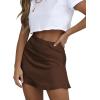 imageLYANER Womens Casual Floral Print Satin Silk High Waist Zipper Mini Short SkirtDeep Brown