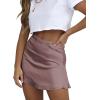 imageLYANER Womens Casual Floral Print Satin Silk High Waist Zipper Mini Short SkirtDusty Purple